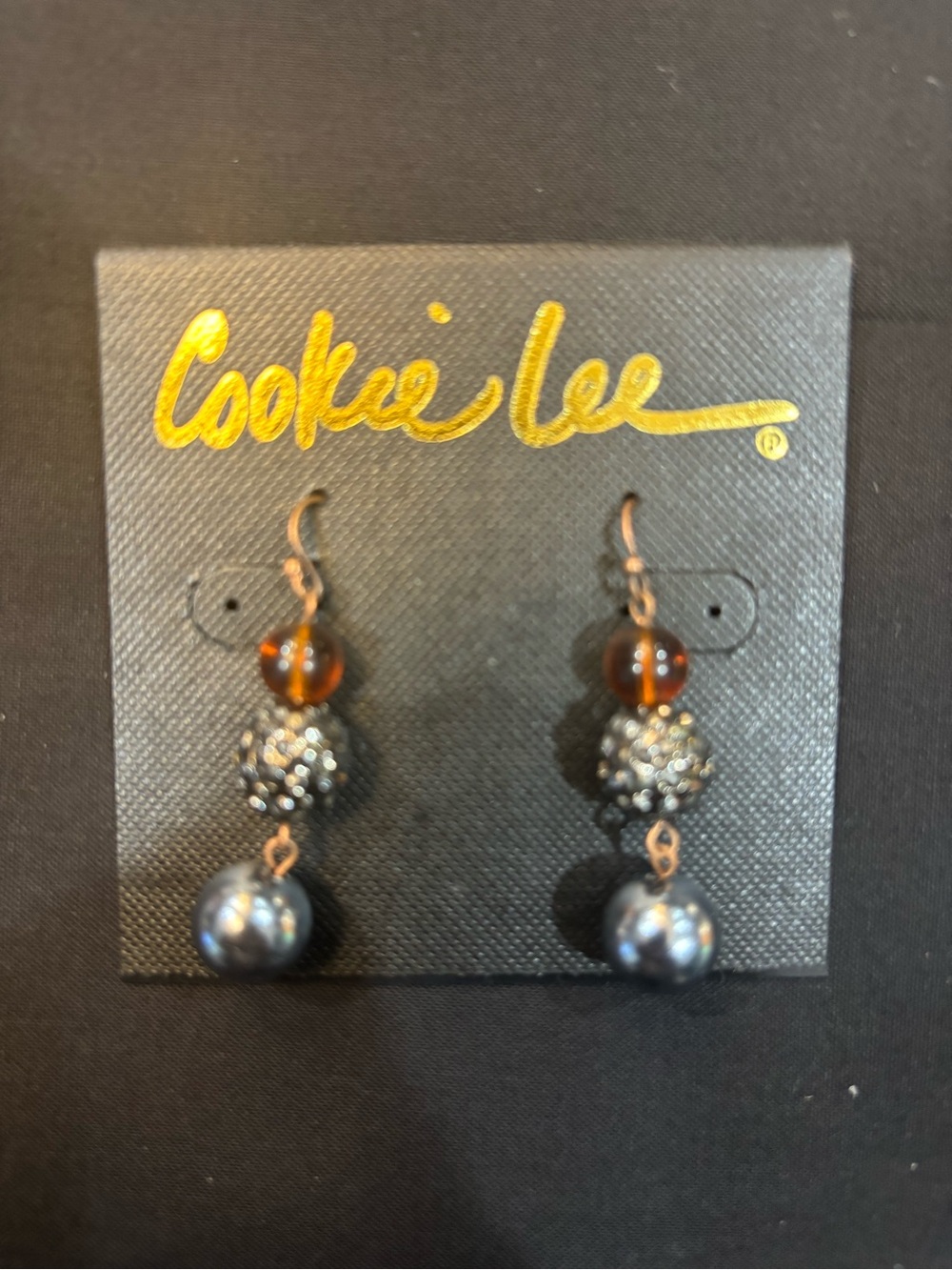 Cookie Lee Amber and Gunmetal Dangle Earrings